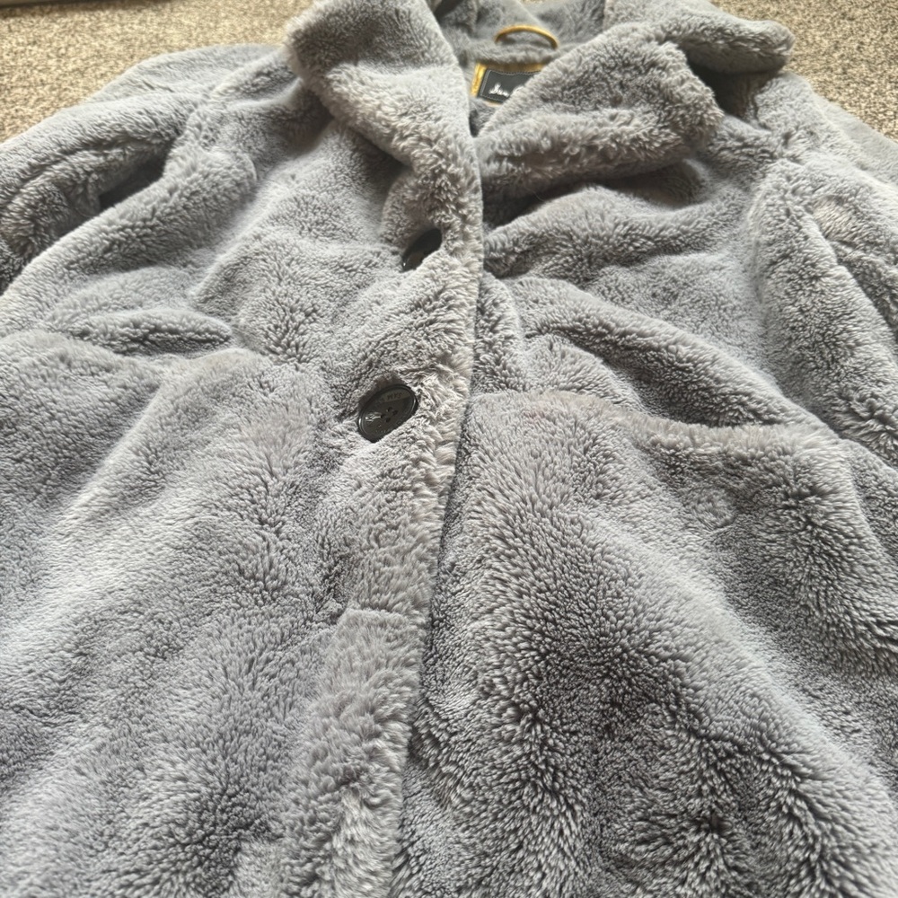 Sam Edelman Small Faux Fur Satin Lined Notch Collar Women's Coat Gray - Picture 2 of 8